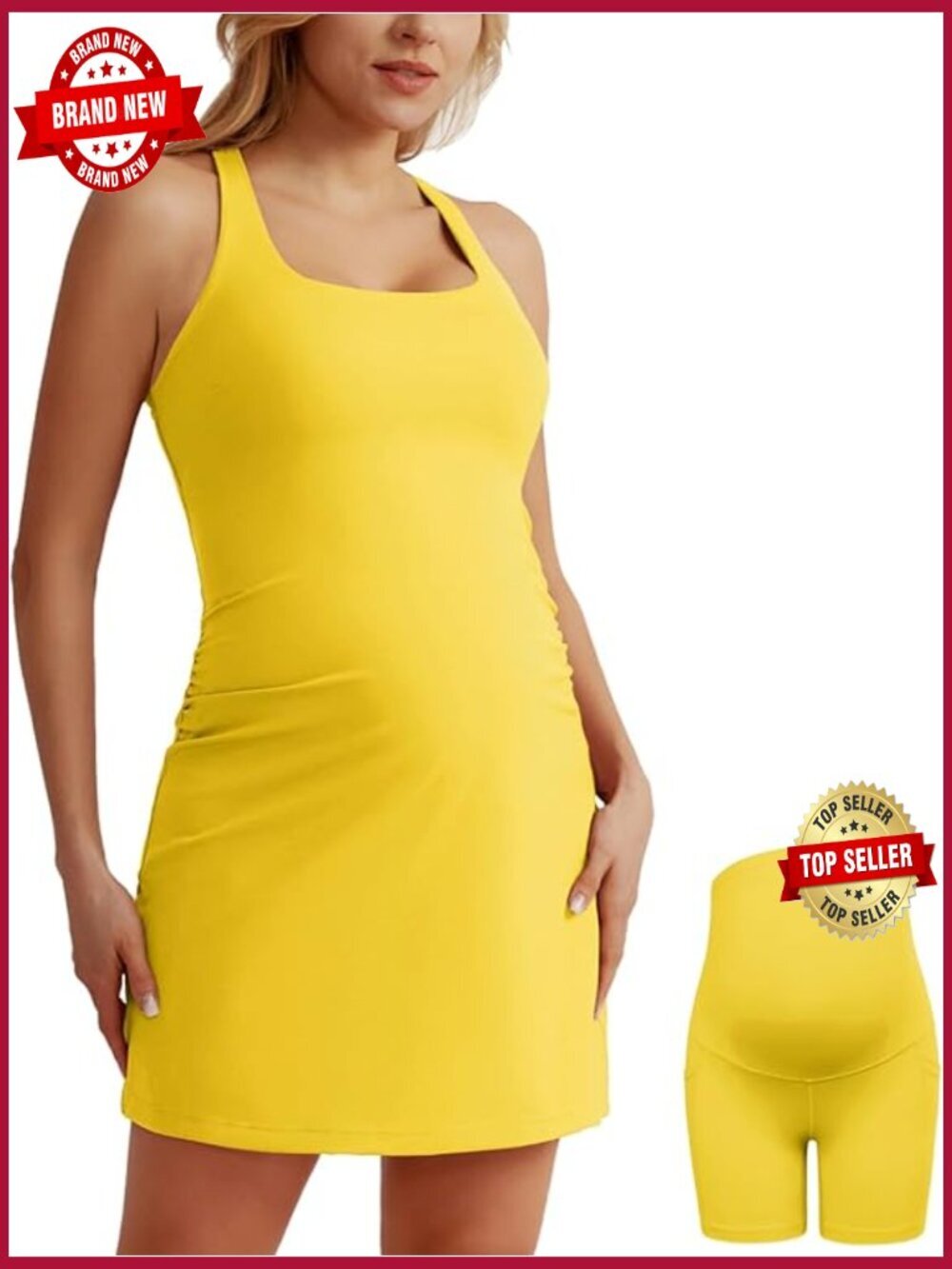 Maternity Tennis Dress with Shorts Built-In Bra Sleeveless A-Line Workout Golf